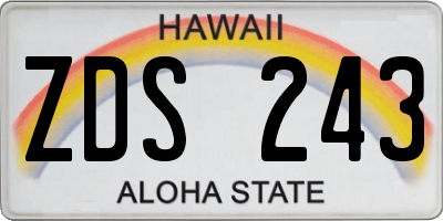 HI license plate ZDS243