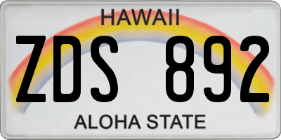 HI license plate ZDS892
