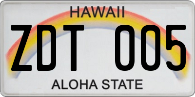 HI license plate ZDT005