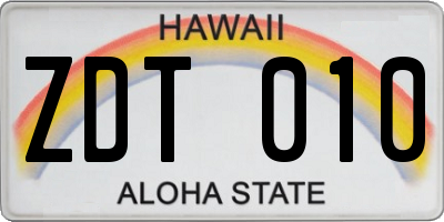 HI license plate ZDT010