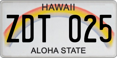 HI license plate ZDT025