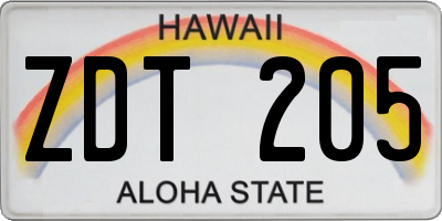HI license plate ZDT205