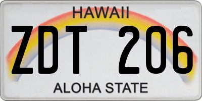 HI license plate ZDT206