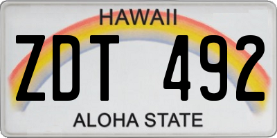 HI license plate ZDT492
