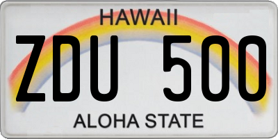 HI license plate ZDU500