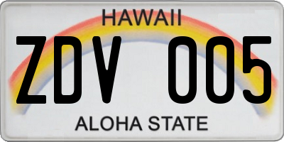 HI license plate ZDV005