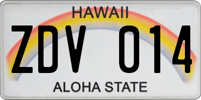 HI license plate ZDV014