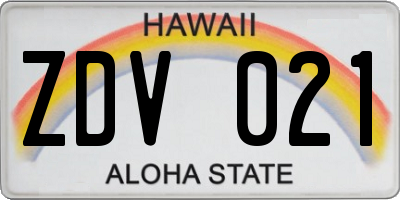 HI license plate ZDV021