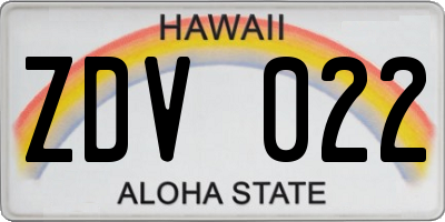 HI license plate ZDV022