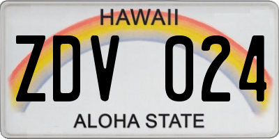 HI license plate ZDV024