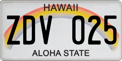 HI license plate ZDV025