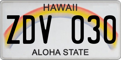 HI license plate ZDV030