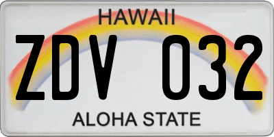 HI license plate ZDV032