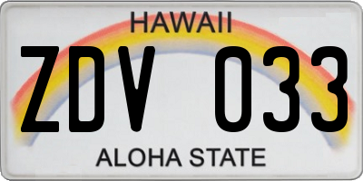 HI license plate ZDV033