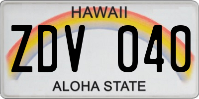 HI license plate ZDV040
