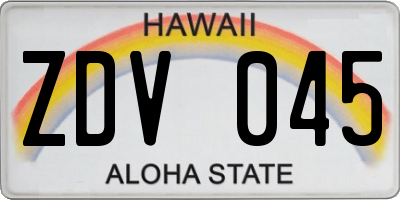 HI license plate ZDV045