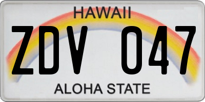 HI license plate ZDV047
