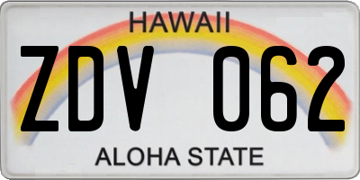 HI license plate ZDV062