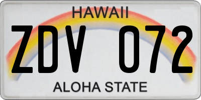 HI license plate ZDV072
