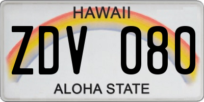 HI license plate ZDV080