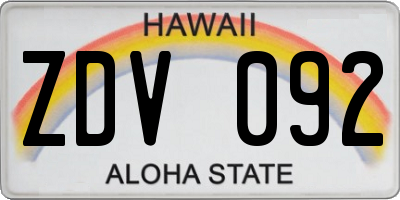 HI license plate ZDV092
