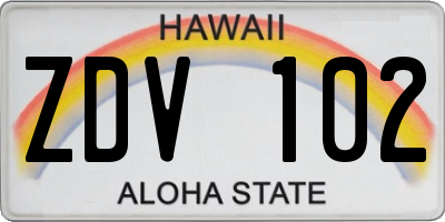 HI license plate ZDV102