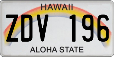 HI license plate ZDV196