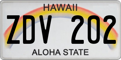 HI license plate ZDV202