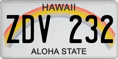 HI license plate ZDV232