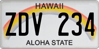 HI license plate ZDV234