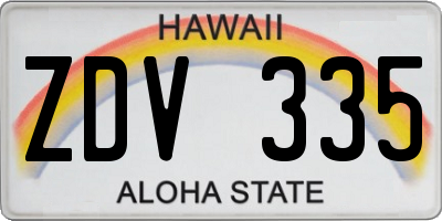 HI license plate ZDV335