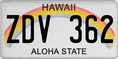 HI license plate ZDV362
