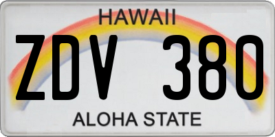 HI license plate ZDV380