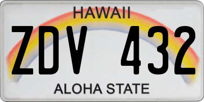 HI license plate ZDV432