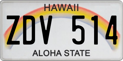 HI license plate ZDV514