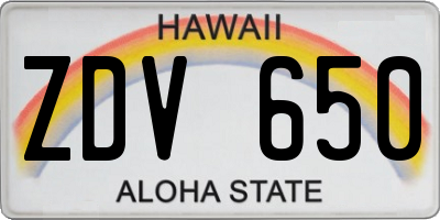 HI license plate ZDV650