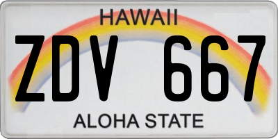 HI license plate ZDV667