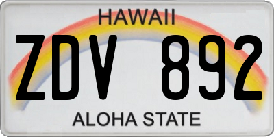 HI license plate ZDV892