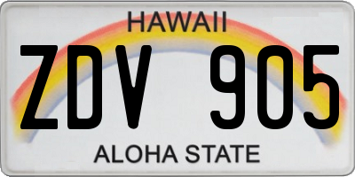 HI license plate ZDV905