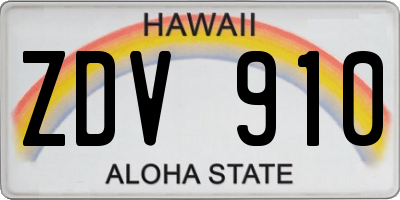 HI license plate ZDV910