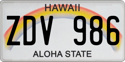 HI license plate ZDV986