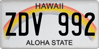 HI license plate ZDV992