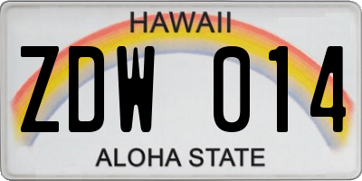 HI license plate ZDW014