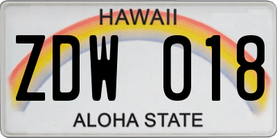 HI license plate ZDW018