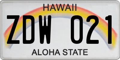 HI license plate ZDW021