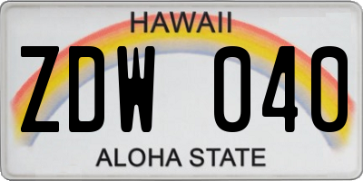 HI license plate ZDW040