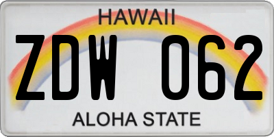 HI license plate ZDW062
