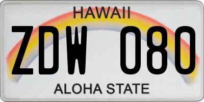 HI license plate ZDW080