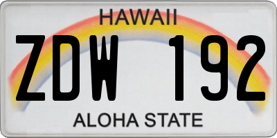 HI license plate ZDW192