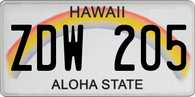 HI license plate ZDW205